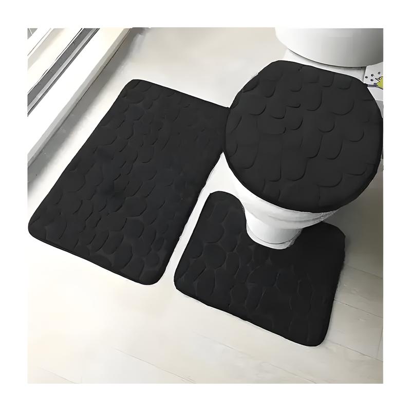 3pcs Memory Foam Bathroom Mats Set, Non-Slip Bath Rug, Toilet U-Shape Mat, Soft Comfortable Shower Room Carpet, Stone Embossed Solid Color Bath Mat, Bathroom Decor,  kitchen Area Rugs, Bathroom Accessories water absorbent bath Pebble Letter