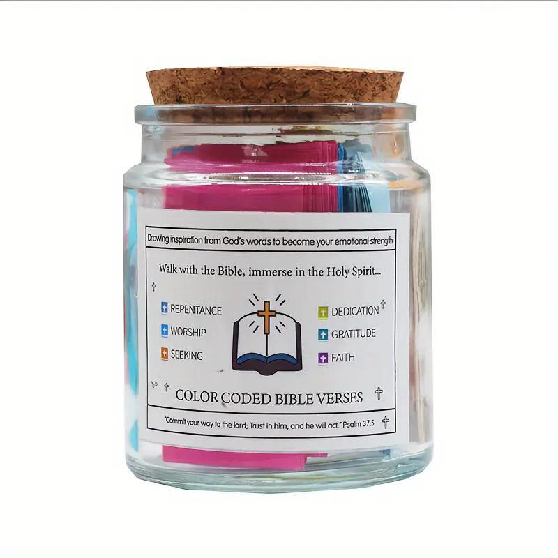 Christian Bible Verse Jar, 90pcs bottle Colorful Bible Verse Jar, Glass Bible Verse Jar, Religious Decoration for Home, Gift for Reading