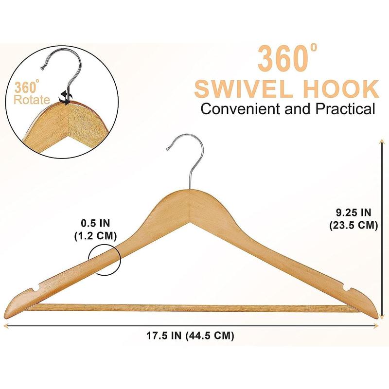 Premium Wooden Hangers 20 Pack - Durable & Slim Coat Hanger - Suit Hangers with 360-Degree Rotatable Hook - Wood Hangers with Shoulder Grooves (Natural Color)