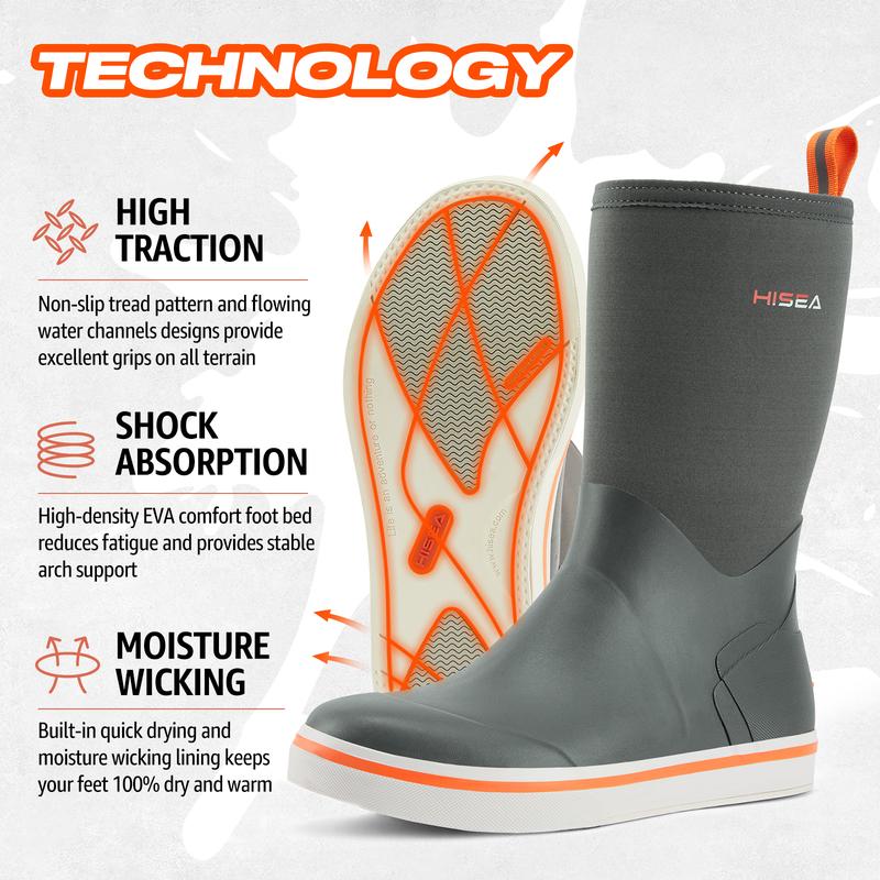 HISEA Men's Rubber Rain Boots Waterproof Garden Fishing Outdoor Deck Boots Tuff boots Comfortable