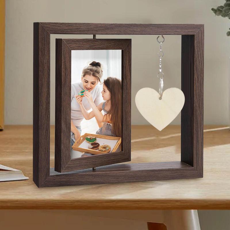 Wooden Photo Frame Without Photo, 1 Count Double Sided Rotating Photo Frame, Heart Pendant Photo Frame For Home Decor