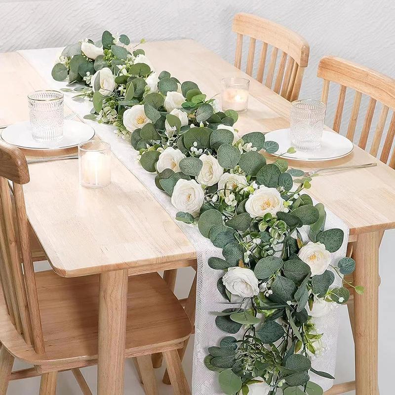 Artificial Rose & Eucalyptus Branch Vine, 1 Count Faux Flower Wreath, Decoration Supplies for Wedding Party Home Decor