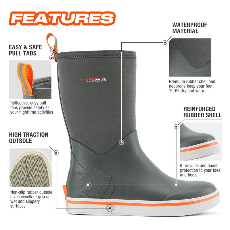 HISEA Men's Rubber Rain Boots Waterproof Garden Fishing Outdoor Deck Boots Tuff boots Comfortable