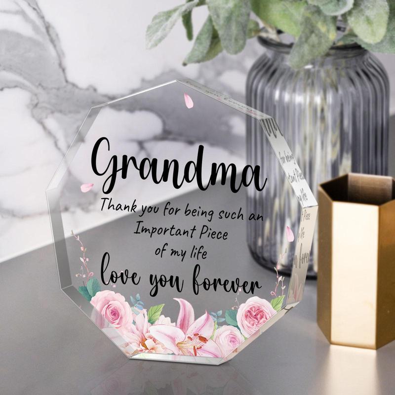 Irregular Shaped Acrylic Plaque, Flower Pattern Transparent Acrylic Gift for Grandma, Creative Birthday Gift for Grandma, Home Decoration Ornaments