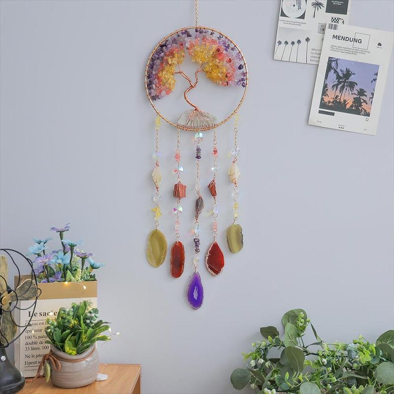 Colorful Tree Of Life Dream Catcher for Room Decor, 1 Count Artificial Crystal Hanging Decor, Boho Style Hanging Decor for Home Living Room Room Garden Wall Decor