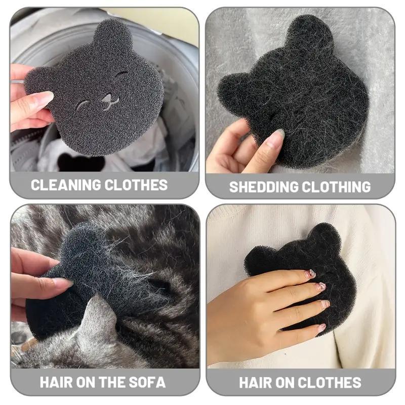 Bear Shape Laundry Hair Sticky Sponge, 4 Counts Reusable Anti-winding Pet Hair Remover Laundry Sponge, Washing Machine Lint Catcher, Cleaning Supplies