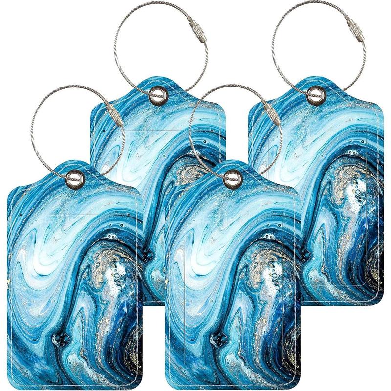 4 Pack Luggage Tags with Full Privacy Cover Stainless Steel Loop for Travel Bag Suitcase