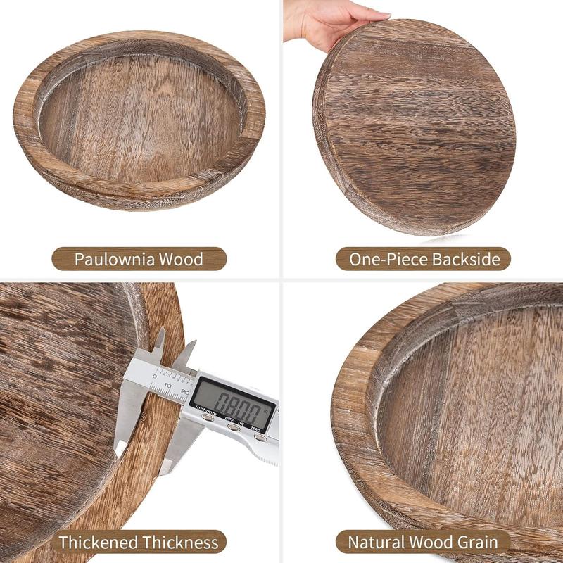 Candle Plate Holder Tray: Round Wooden Decorative Candle Plate Small Farmhouse Table Centerpiece Rustic Wood Tealight Pillar Trays for Christmas Wedding Halloween Home Decor