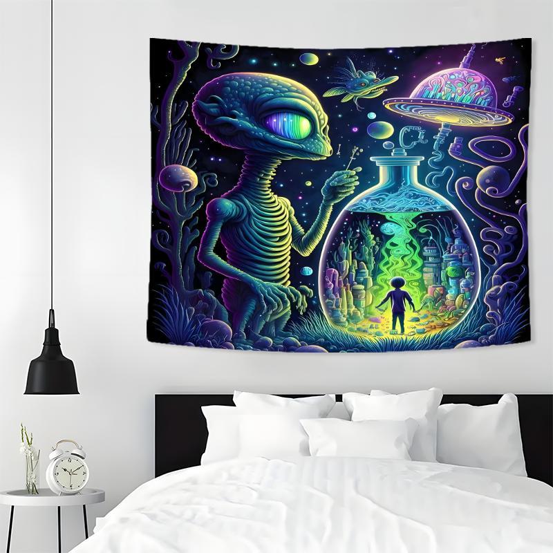 Alien Pattern Tapestry, 1 Count Creative Tapestry with Installation Accessories, Wall Hanging Decor for Bedroom & Living Room