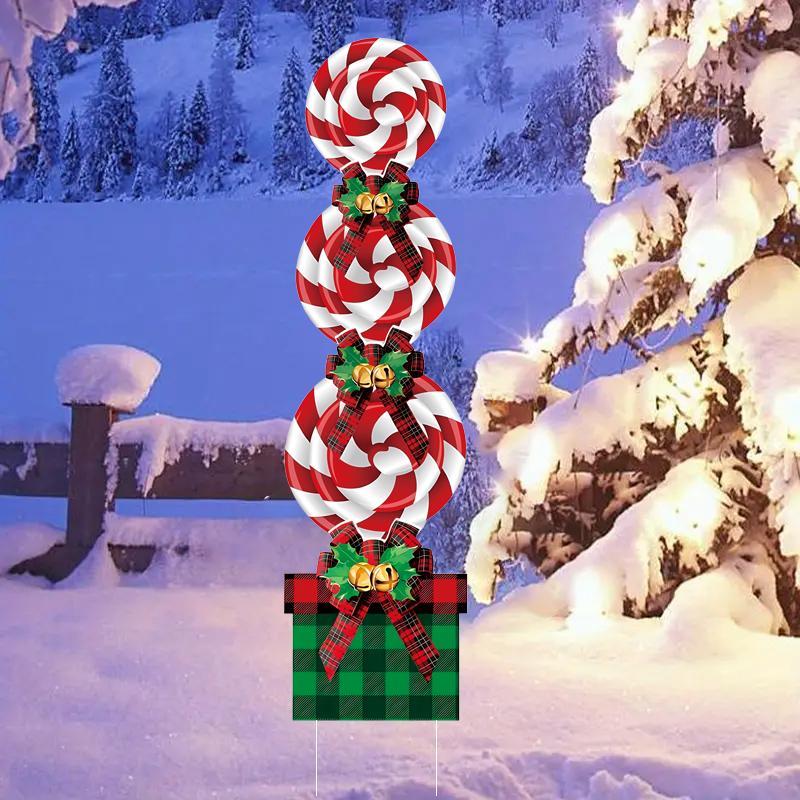 Christmas Themed Decoration, 4 Counts set Outdoor Ornament Including 3 Counts Candy & 1 Count Gift Box, Festive & Party Supplies for Home Garden Yard Lawn