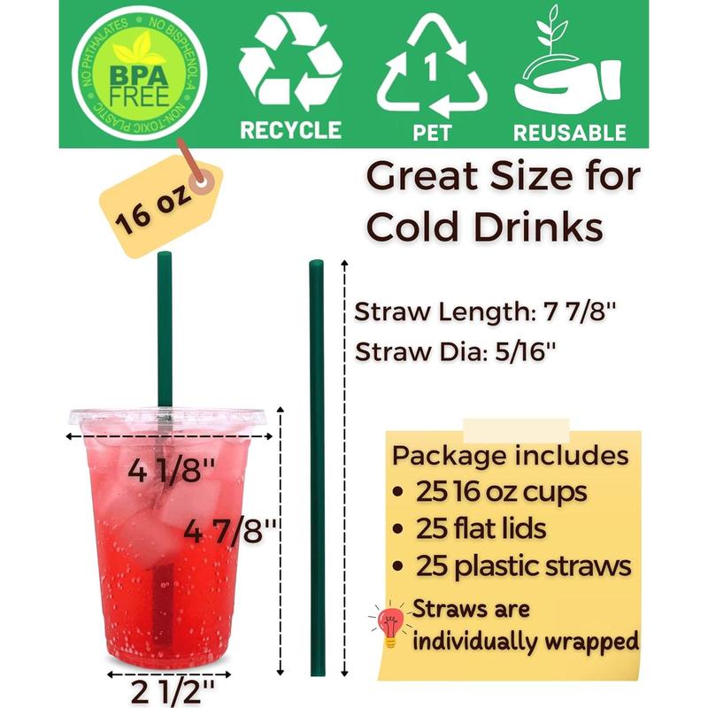 20 oz Clear Plastic Cups with Lids and Straws, Disposable Coffee Cups 25 Sets