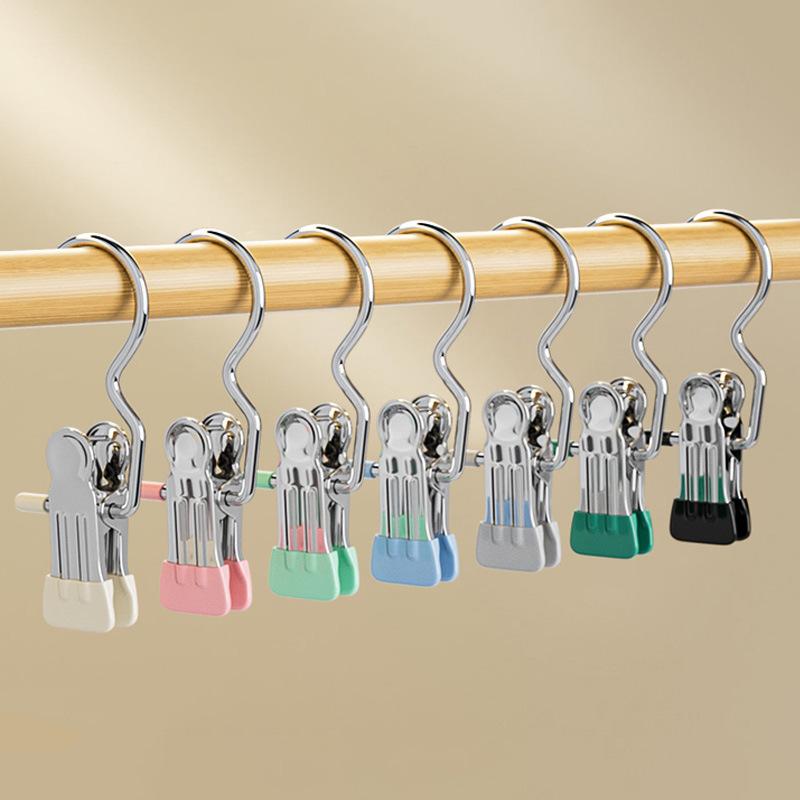 22 PCS Anti-rust Clip Space-saving Clothespin Hat Pants Storage Hanging Travel Hook Hanger Household Organiser Laundry Lightweight Room Stainless Steel Waterproof pant hanger