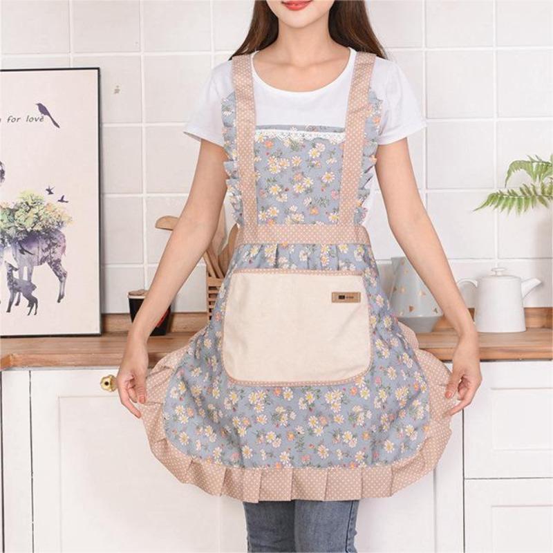 Floral Print Apron with Pocket, Household Essentials, Summer Stuff Cute Waterproof Oil-proof Apron for Women, Kitchen Cooking Apron for Baking and Gardening, 2024 Kitchen Gadgets, Birthday Gifts