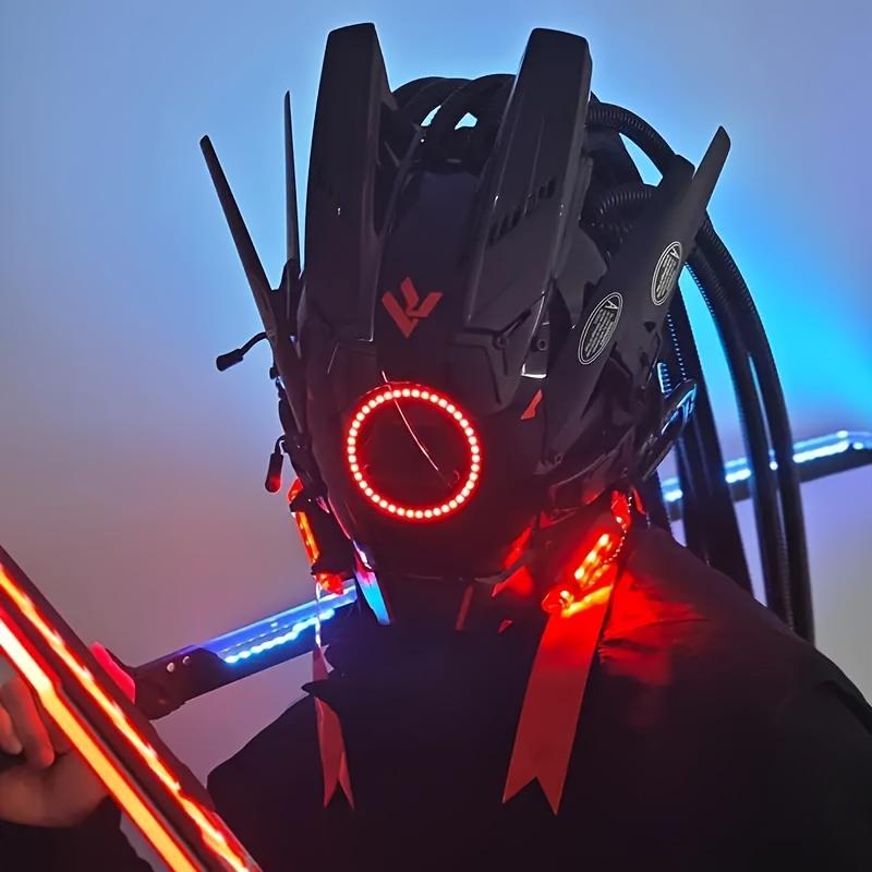 Cyberpunk Warrior Mask - Futuristic Sci-Fi LED Mask with Light-Up Features, Mechanical Design, Cool & Handsome Style, Perfect for Punk Cosplay and Costume Parties Ghost Print Unisex Stocking Balaclava Mask