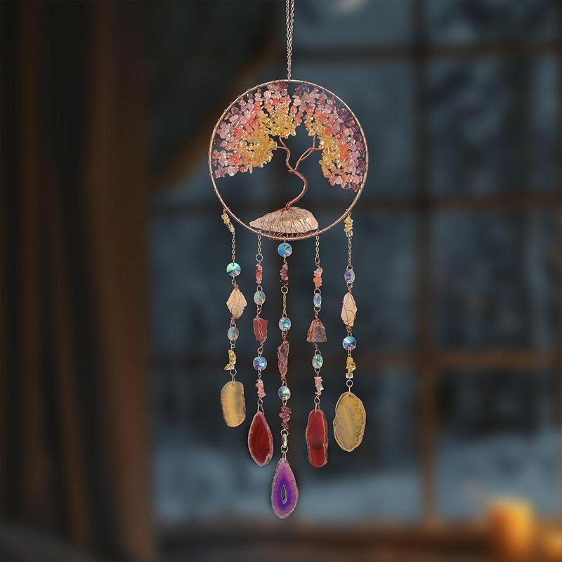 Colorful Tree Of Life Dream Catcher for Room Decor, 1 Count Artificial Crystal Hanging Decor, Boho Style Hanging Decor for Home Living Room Room Garden Wall Decor