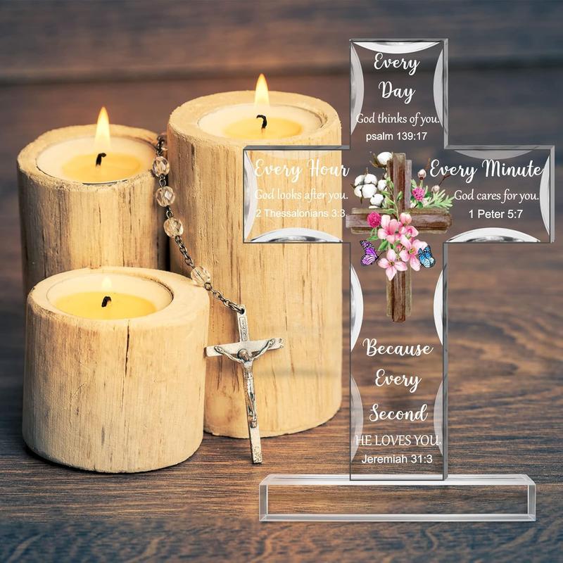 Acrylic Christian Standing Cross Inspirational Gifts with Bible Verse and Prayers Christmas Presents Religious Home Decor Gifts for Women Men