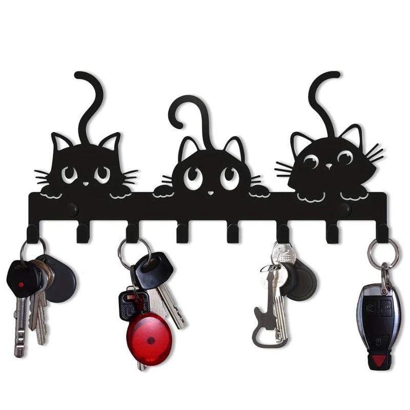 Cute Cartoon Cat Design Key Holder, 1 Count Wall Mounted Key Holder, Multifunctional Home Organizer for Living Room Bedroom