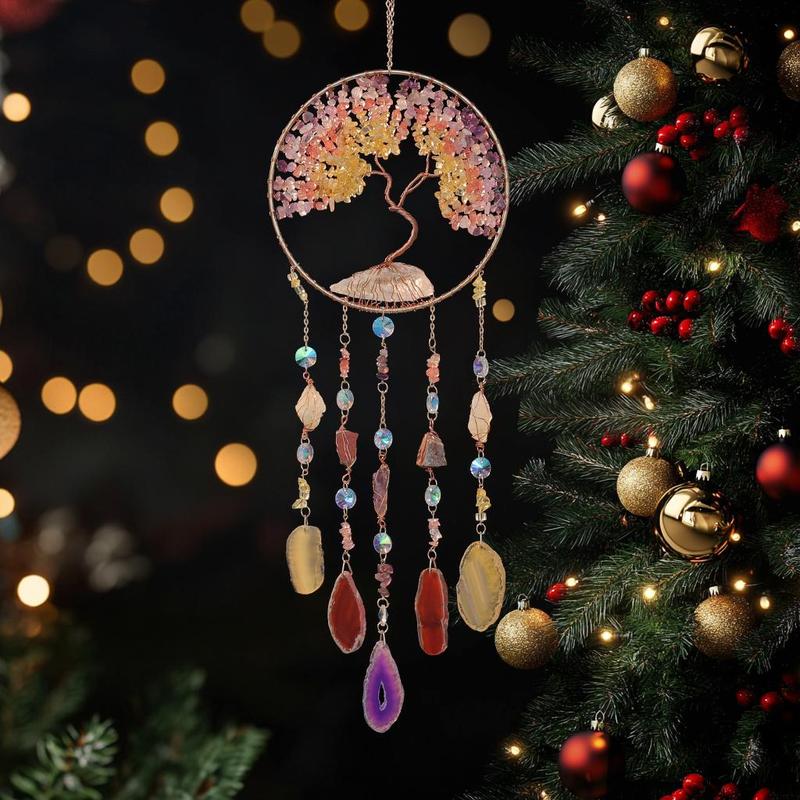 Colorful Tree Of Life Dream Catcher for Room Decor, 1 Count Artificial Crystal Hanging Decor, Boho Style Hanging Decor for Home Living Room Room Garden Wall Decor