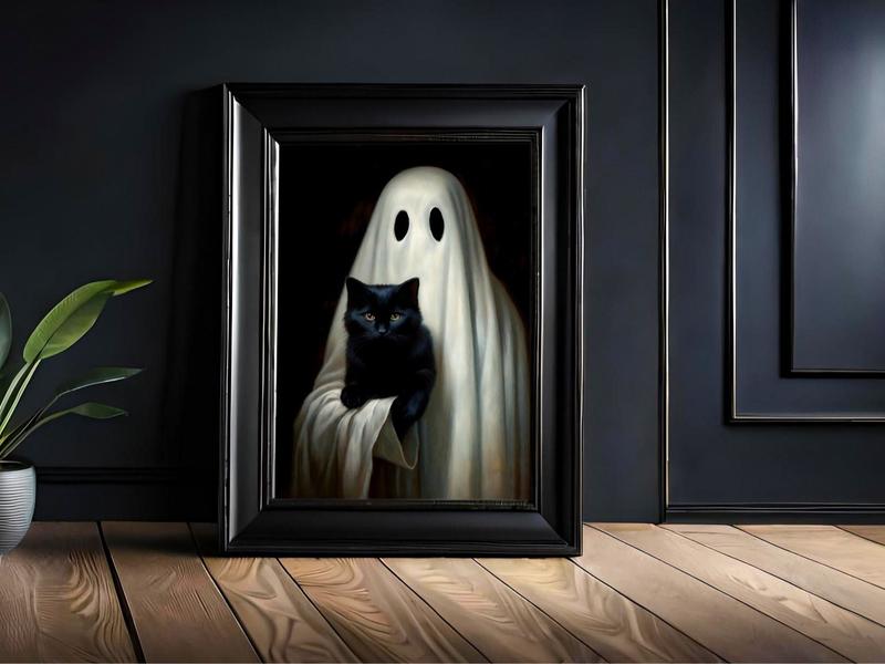 Ghost Holding A Cat Vintage Unframed Poster, Art Poster Print Dark Academia Haunting Ghost, Halloween Home Dorm Kitchen Living Room Decoration Ornaments Photo Artistic, Premium Luster Photo Paper Unframed Various Sizes