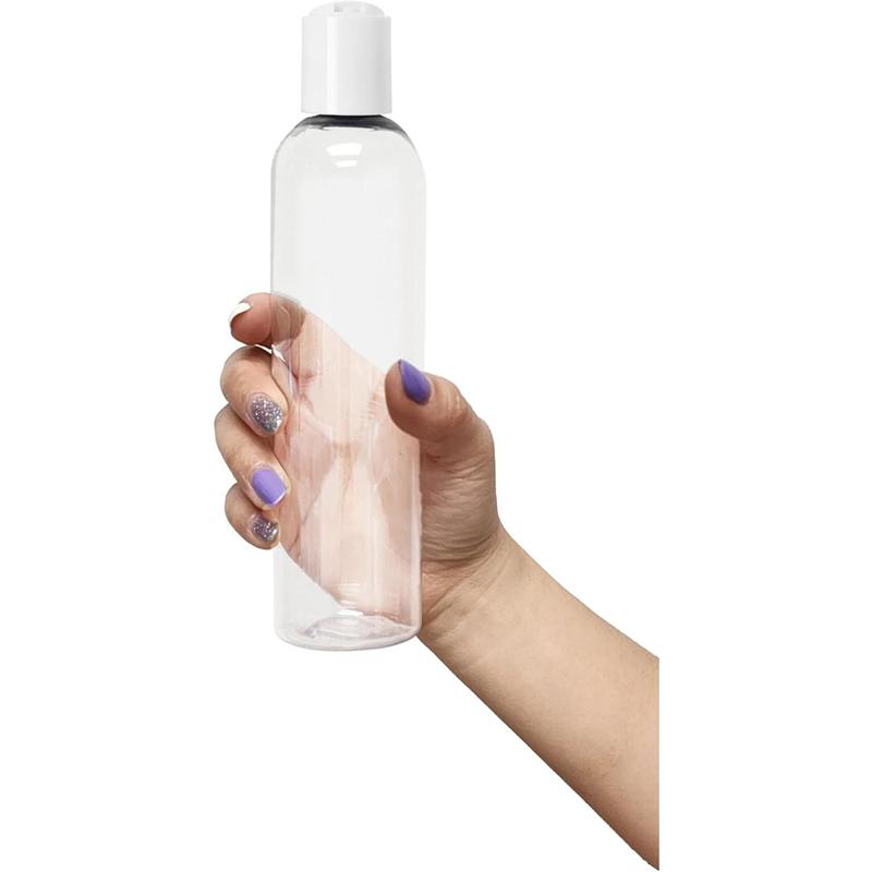 8 oz Clear Plastic Empty Bottles with White Disc Top Caps, Refillable Containers for Shampoo, , Cream and More Pack of 6, ,