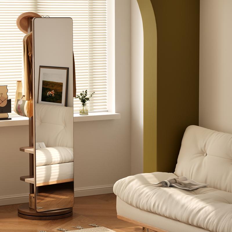 Full Length Mirror,Full Body Mirror Solid Wood Floor Mirror with Coat Rack, Full Length Mirror with Stand Long Mirrors for Bedroom,Living Room