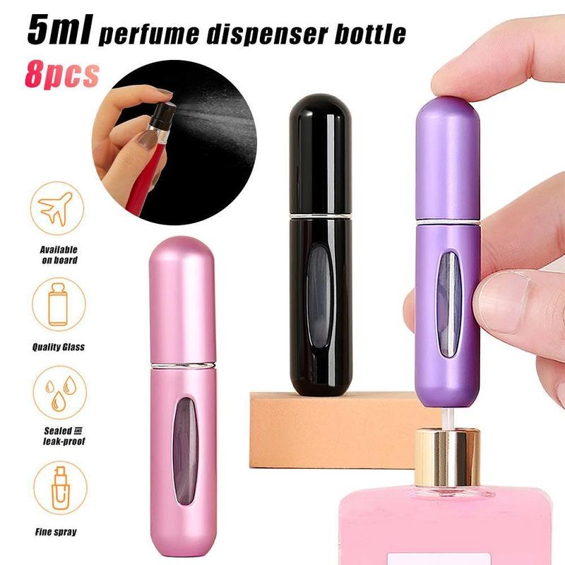 8 sets of Portable Perfume Spray Bottle, 5ml Travel Perfume Scent Pump Case Fragrance Empty Spray Bottle for Traveling and Outgoing, Beauty Tools, 5ml 0.2oz Aluminium Lightweight Organiser, Travel Mini Perfume Refillable Atomizer Container