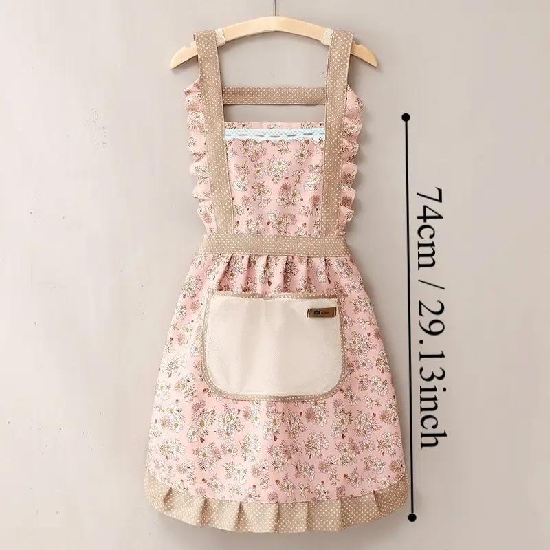 Floral Print Apron with Pocket, Household Essentials, Summer Stuff Cute Waterproof Oil-proof Apron for Women, Kitchen Cooking Apron for Baking and Gardening, 2024 Kitchen Gadgets, Birthday Gifts