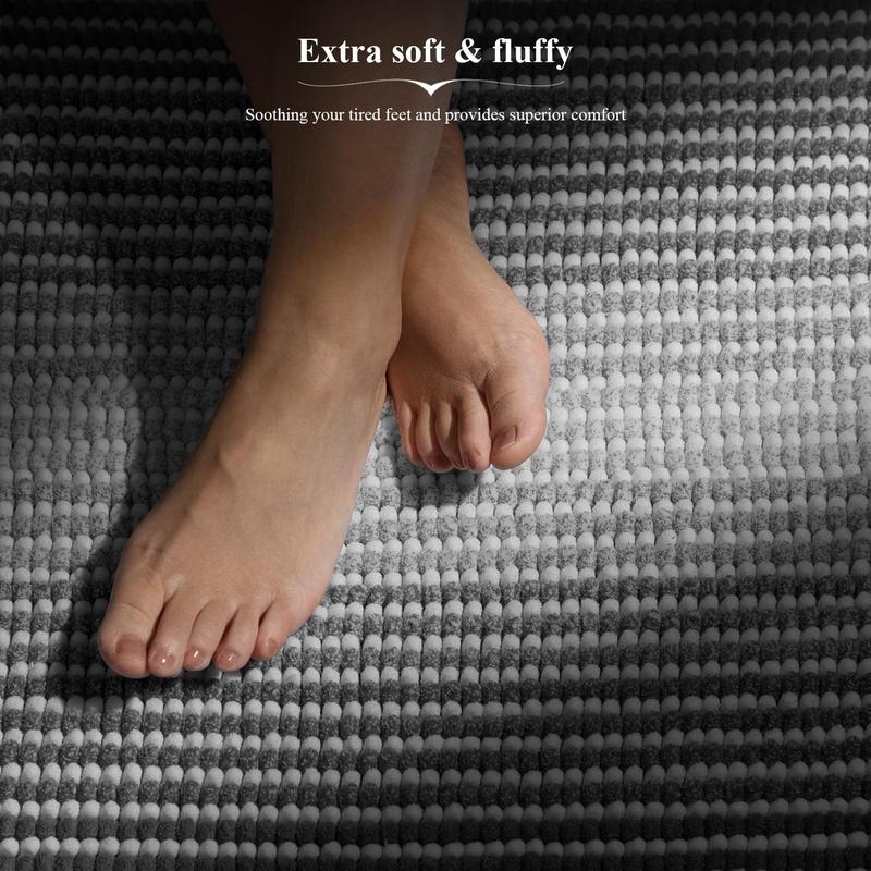 2 Piece Thick Absorbent Chenille Non Slip Bathroom Rugs and Mats Sets in Gray, Soft Shaggy Floor Mats Fluffy Bathtub