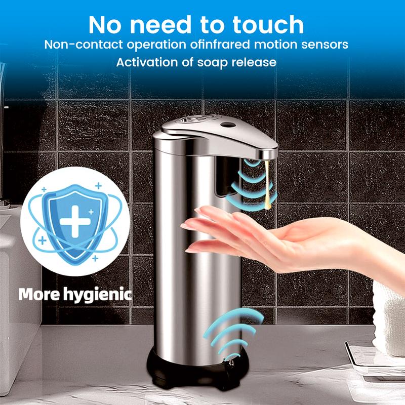 Automatic Soap Dispenser, Touchless 3-Level Adjustable Hand Sanitizer Dispenser, Equipped Upgraded Waterproof Base Infrared Sensor, Stainless Steel Liquid Soap Dispenser for Kitchen Bathroom