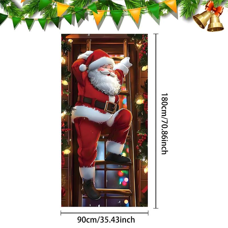 Santa Claus Climbing Ladder Door Banner, 1 Count Christmas Themed Door Decoration, Festive Backdrop for Home Party Decoration