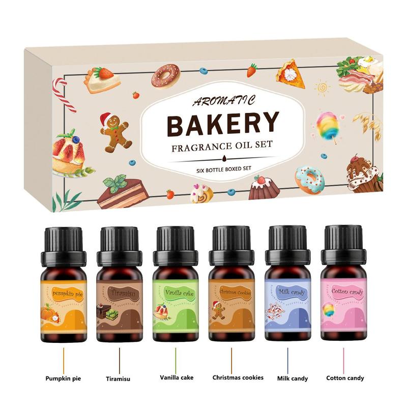 Bakery Fragrance Oil Set, 6 Counts box Aromatherapy Essential Oil, Home Fragrance for Living Room, Bedroom, Office, Car, Party Gift