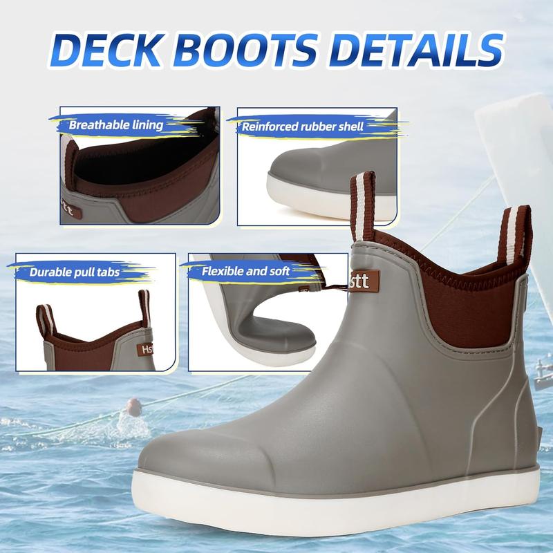 Men's Deck Boots Waterproof Fishing Rain Boots, Anti-Slip Rubber Boots Ankle Booties, High-Performance Footwear Chelsea Boots for Gardening Boating Camping Sailing