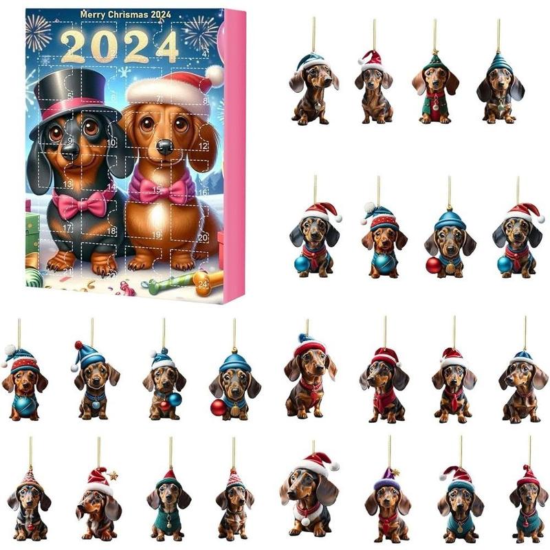 Christmas Advent Calendar, 1 Set Cute Dog Cat Pattern Desktop Calendar Ornament, 24 Day Countdown Pendant for Indoor Decorations, Gift for Kids