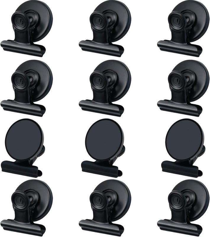 12pack Fridge Magnets Refrigerator Magnets Magnetic Clips Heavy Duty Detailed List Display Fasteners on Home& Kitchen (Black, 12) Decor