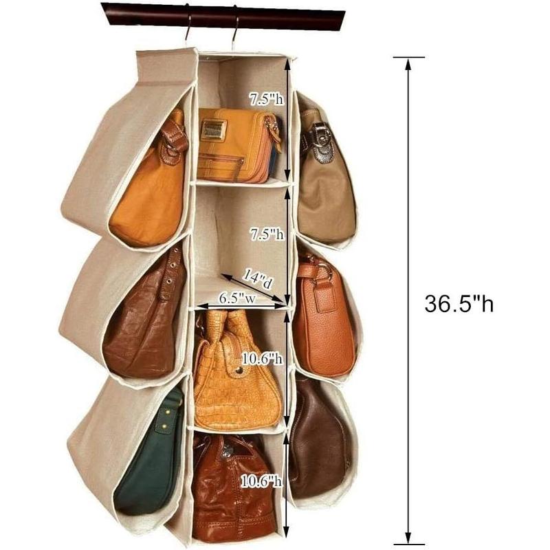 Hanging Purse Handbag Organizer Homewares Nonwoven 10 Pockets Hanging Closet Storage Bag