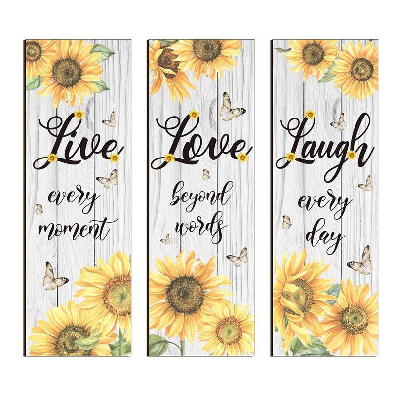 Sunflower & Letter Pattern Wall Art Plaque, 3pcs set Rustic Wood Sign Wall Decor, Farmhouse Wall Art Decoration for Home Office Wedding Kitchen and Living Room