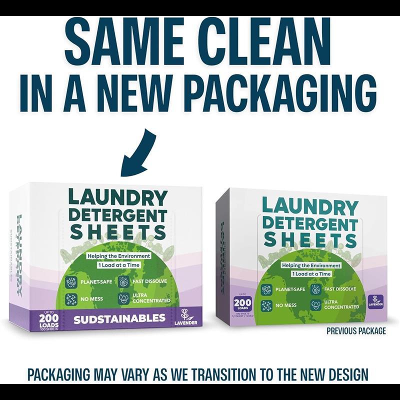 Laundry Detergent Sheets (200 Loads) - Eco Friendly Laundry Soap Detergent Strips I Eco Friendly, Zero Waste, Plastic Free, Planet Friendly (Lavendar)