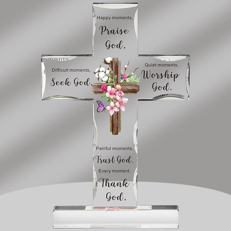 Acrylic Christian Standing Cross Inspirational Gifts with Bible Verse and Prayers Christmas Presents Religious Home Decor Gifts for Women Men