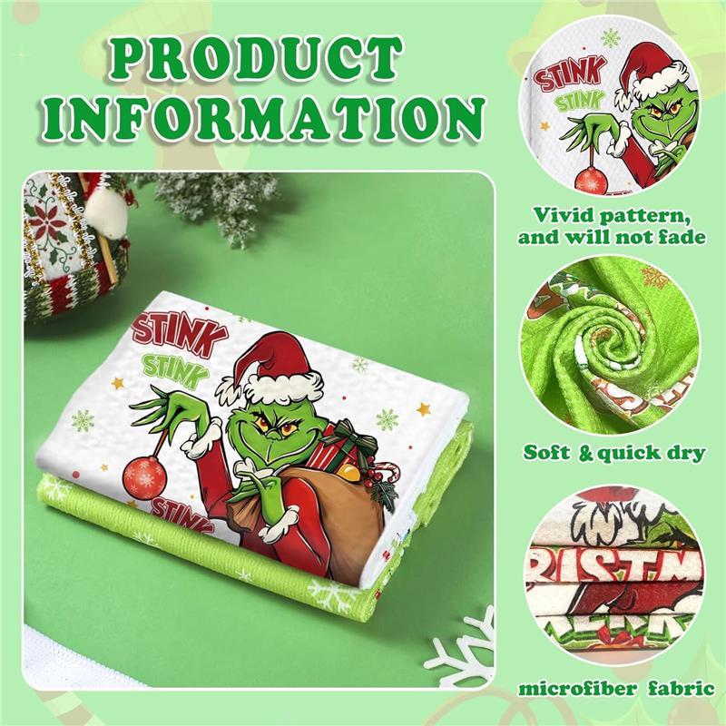 Christmas Kitchen Towels 2 Pcs Grinchmas Christmas Dish Towels, Waffle Weave Super Absorbent Hand Towels for Kitchen Bathroom Home Green Xmas Decorations (23.62 X 15.75 inch) Cleaning Set