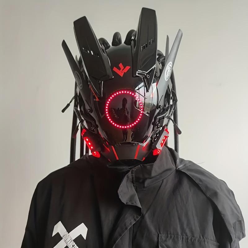 Cyberpunk Warrior Mask - Futuristic Sci-Fi LED Mask with Light-Up Features, Mechanical Design, Cool & Handsome Style, Perfect for Punk Cosplay and Costume Parties Ghost Print Unisex Stocking Balaclava Mask