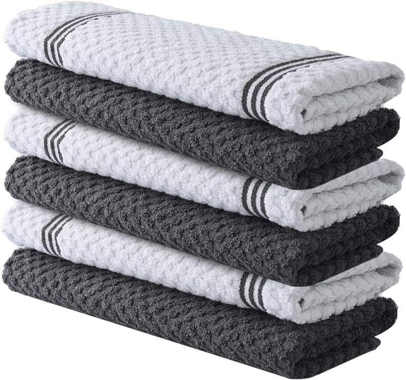 Premium Kitchen Towels - Set of 6, Cotton 38.1 x 63.5 cm Absorbent Dishwasher Towels - Towel Cloth Kitchen Dishwasher Towels - Gray Dishwasher Cloth