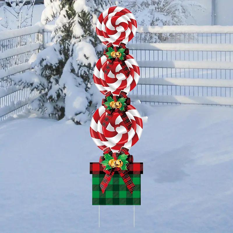 Christmas Themed Decoration, 4 Counts set Outdoor Ornament Including 3 Counts Candy & 1 Count Gift Box, Festive & Party Supplies for Home Garden Yard Lawn