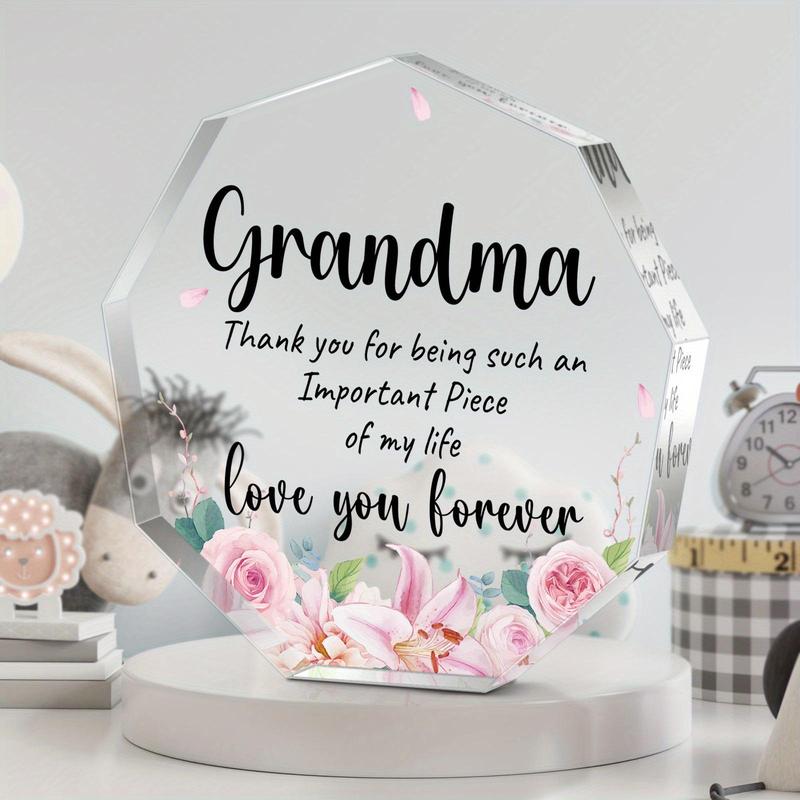 Irregular Shaped Acrylic Plaque, Flower Pattern Transparent Acrylic Gift for Grandma, Creative Birthday Gift for Grandma, Home Decoration Ornaments