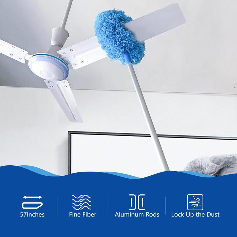 Ceiling Fan Duster Cleaner with Long Extendable Handle, Reusable Washable Microfiber Blade Cleaner with Telescoping Pole, Perfect for High Ceilings, Walls, Furniture, Bookshelves, and Doors Includes Extra Long Reach for Easy Dusting