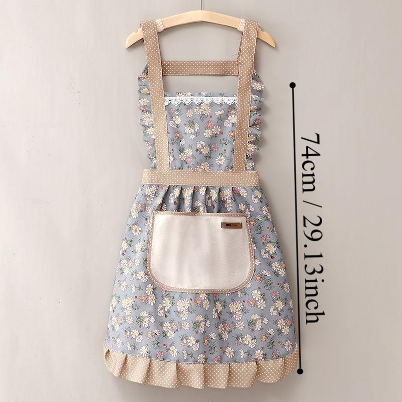 Floral Print Apron with Pocket, Household Essentials, Summer Stuff Cute Waterproof Oil-proof Apron for Women, Kitchen Cooking Apron for Baking and Gardening, 2024 Kitchen Gadgets, Birthday Gifts