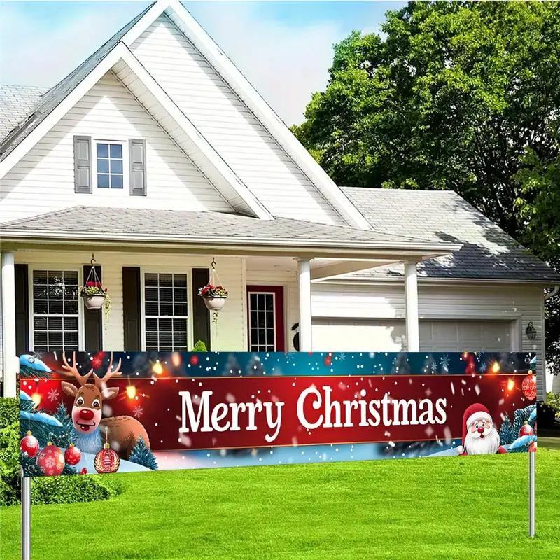 Merry Christmas Banner, 1 Count Indoor & Outdoor Decoration Banner, Christmas Decoration Supplies for Home Garden Party