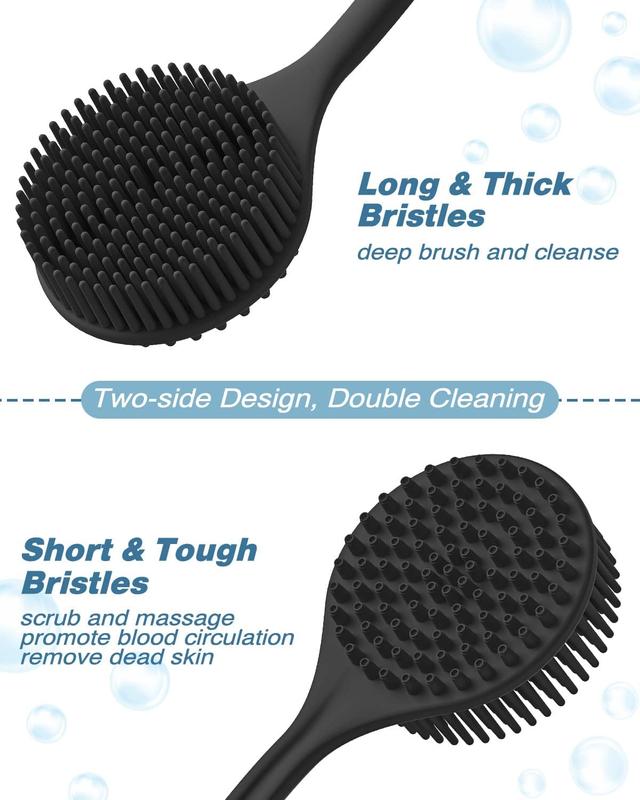 Silicone Back Scrubber (Thick Bristles) & Bath Glove & Face Brush Set(3PCS), Super-Exfoliating & Lathering Body Scrubber, Shower Brush, Face Scrubber Combination, with a  Hook.(Black)