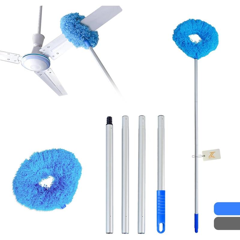 Ceiling Fan Duster Cleaner with Long Extendable Handle, Reusable Washable Microfiber Blade Cleaner with Telescoping Pole, Perfect for High Ceilings, Walls, Furniture, Bookshelves, and Doors Includes Extra Long Reach for Easy Dusting