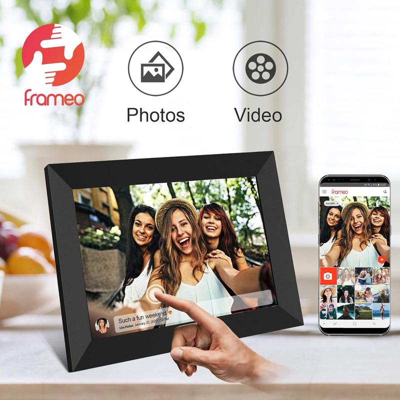 32GB FRAMEO 10.1 inch WiFi Digital Picture Frame 1280x800 HD IPS Touch Screen Smart Cloud Photo Frame, Auto-Rotate, Wall Mountable, Easy Setup to Share Photos or Videos via Frameo