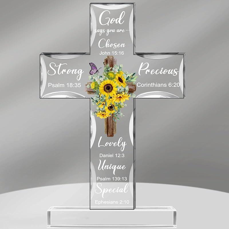 Acrylic Christian Standing Cross Inspirational Gifts with Bible Verse and Prayers Christmas Presents Religious Home Decor Gifts for Women Men